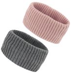 2 Pcs Winter Headbands for Women Non Slip Wide Headbands Thick Knit Head bands Gray Pink Headband Soft Ear Warmer Hairbands Hair Accessories for Women Girls