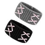 2PCS Winter Knit Headbands for Women & Girls, Warm Woolen Hair Bands with Pink Bow Decor, Soft  Hair Accessories for Daily Styling & Cold Weather